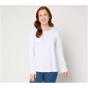 Belle by Kim Gravel Primabelle Knit Belle Sleeve Top White 1X A702085